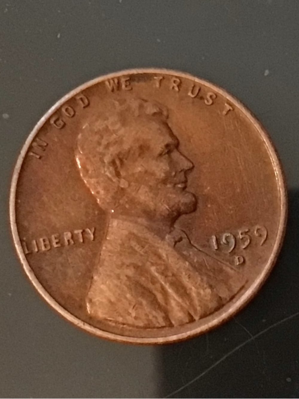Lincoln Memorial 1959 D Red/Brown Copper-Colored Vintage One Cent Coin